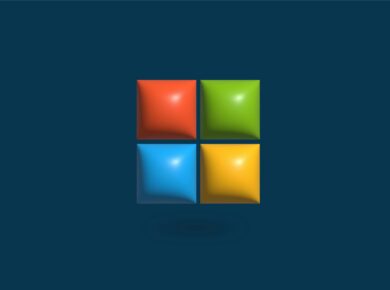 a blue background with four different colored squares