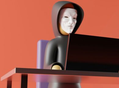hacker typing on a laptop lego style